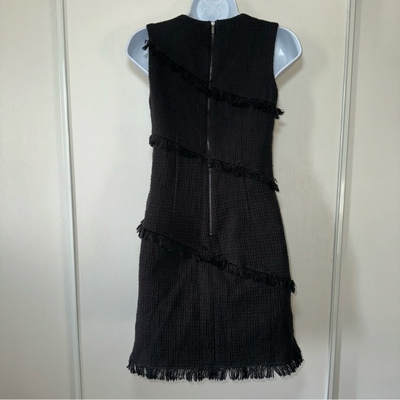 Ann Taylor Black Tweed Boucle Fringe Shift Sleeveless Dress- Size 00 Petite - Picture 2 of 11